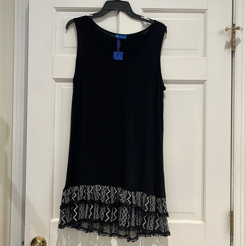 Aster by Firmiana Black Tank Dress with Scoop Neck and Black and White Lace